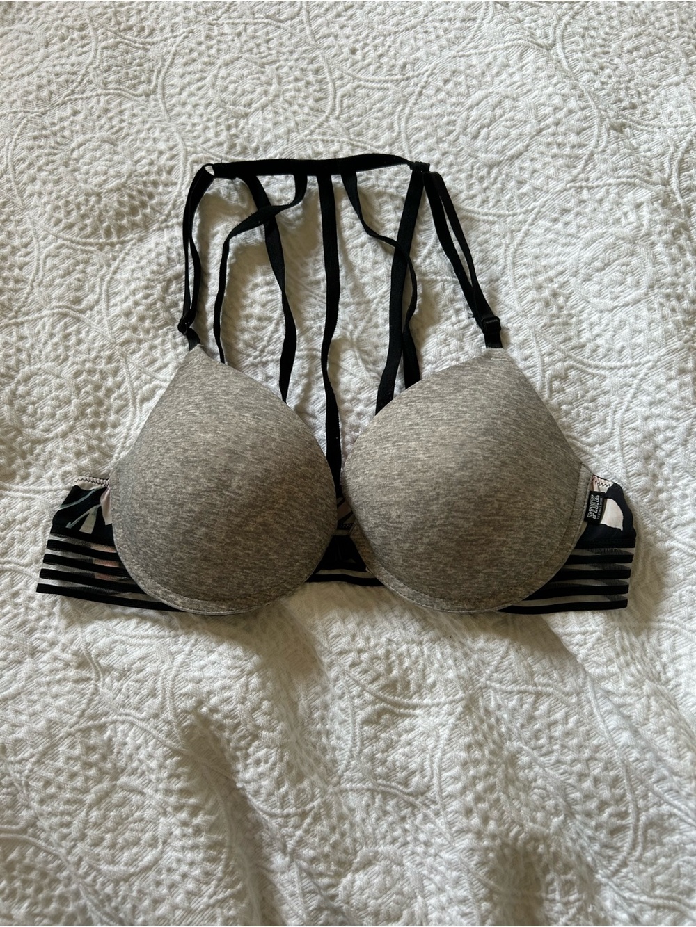 PINK Victoria's Secret Gray & Black Strappy Push-Up Bra